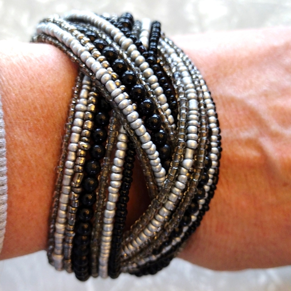 Beautiful wire and beads braided cuff bracelet.